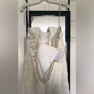NWT: David's Bridal Ivory Wedding Dress with lace Details and beaded belt